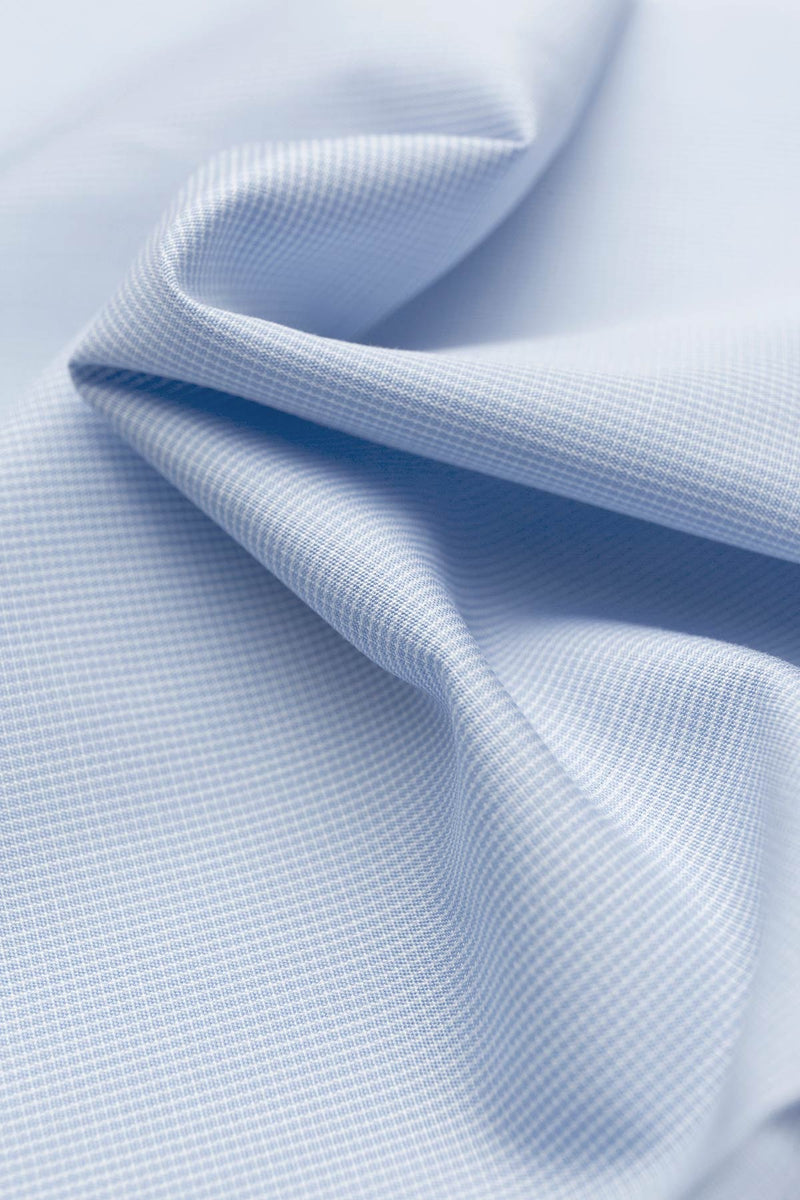 Benton 100s Micro Grid Blue Poplin Fabric