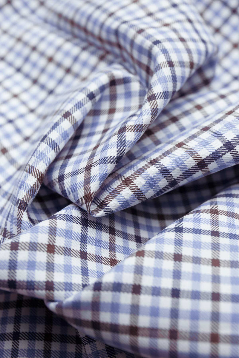 Doresa 100s Brown Blue Check Shirt