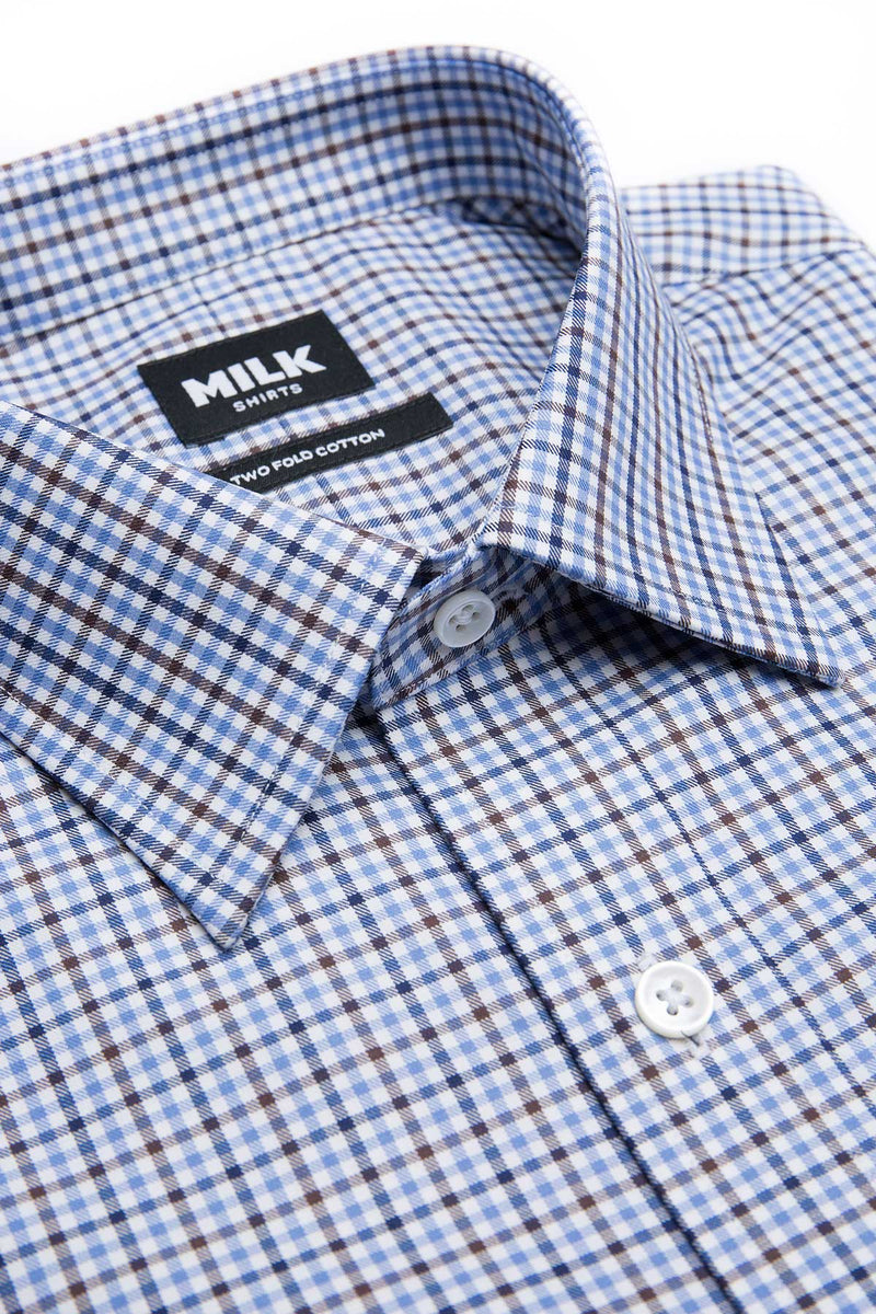 Doresa 100s Brown Blue Check Shirt