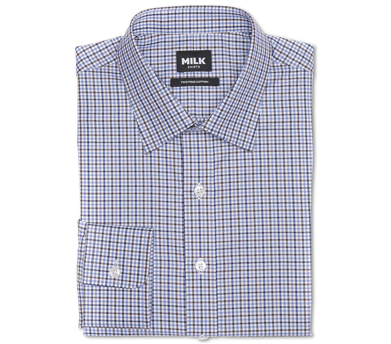 Doresa 100s Brown Blue Check Shirt