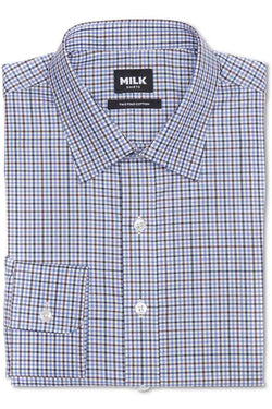 Doresa 100s Brown Blue Check Shirt