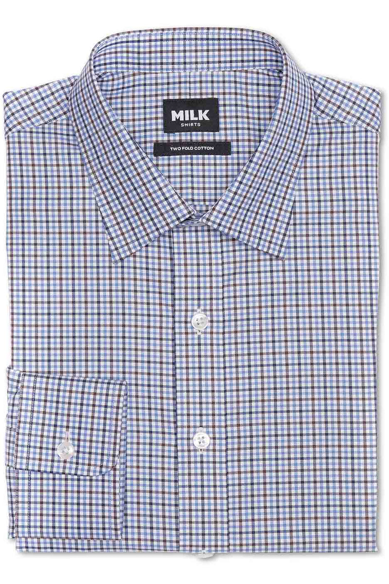 Doresa 100s Brown Blue Check Shirt