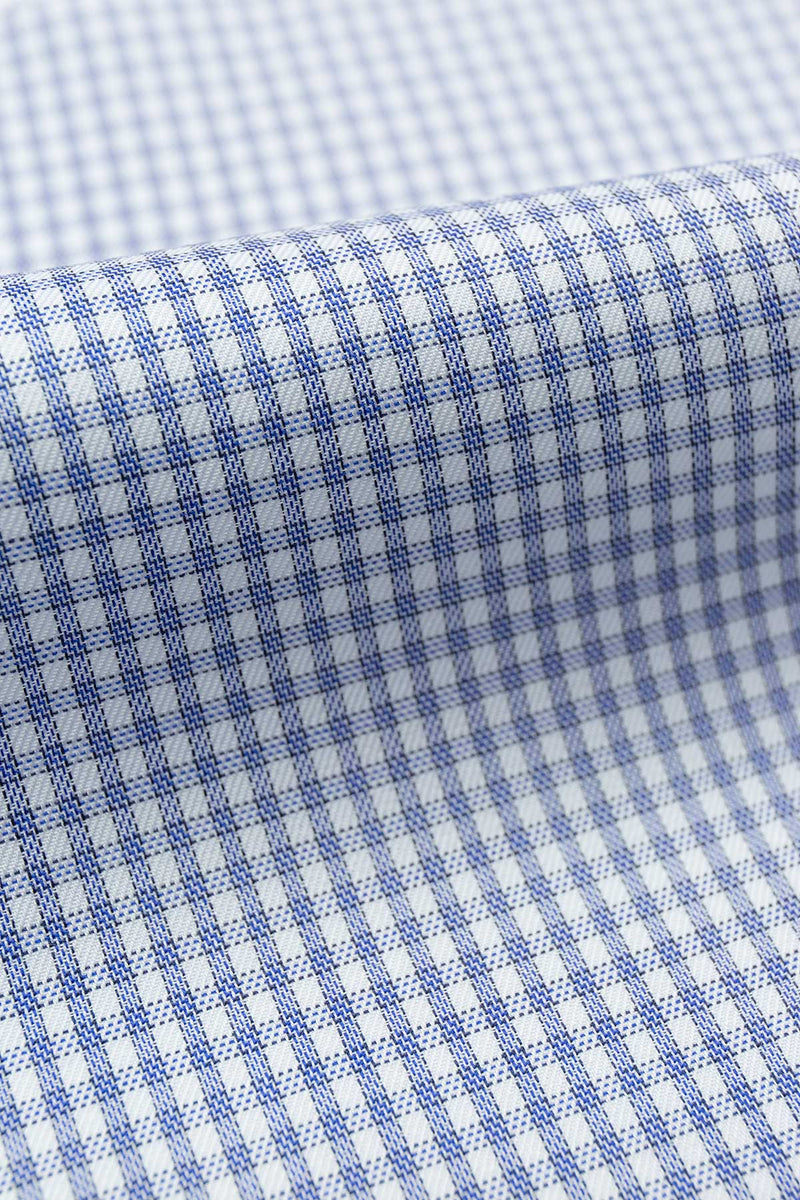 Kobe 100s Blue White Check Twill Fabric