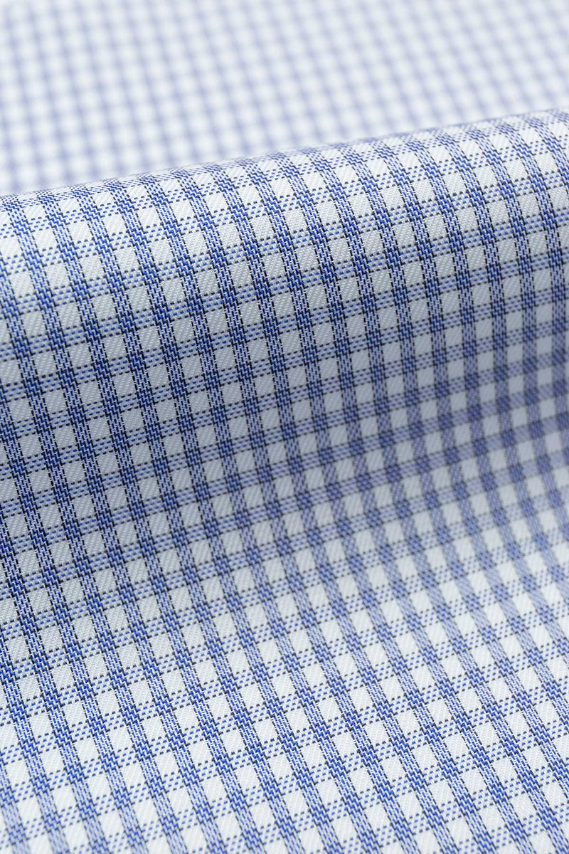 Kobe 100s Blue White Check Twill Fabric