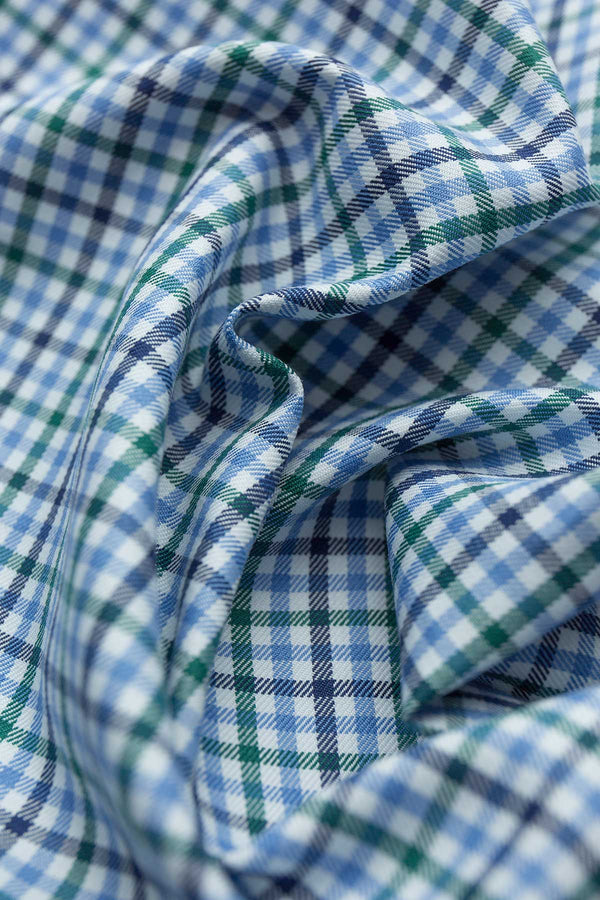 Natalia 100s Green Blue Check Fabric