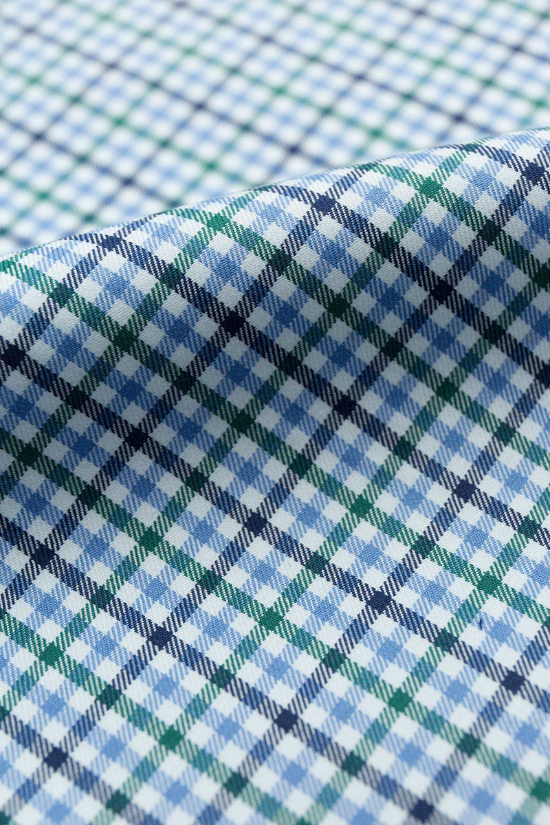 Natalia 100s Green Blue Check Fabric