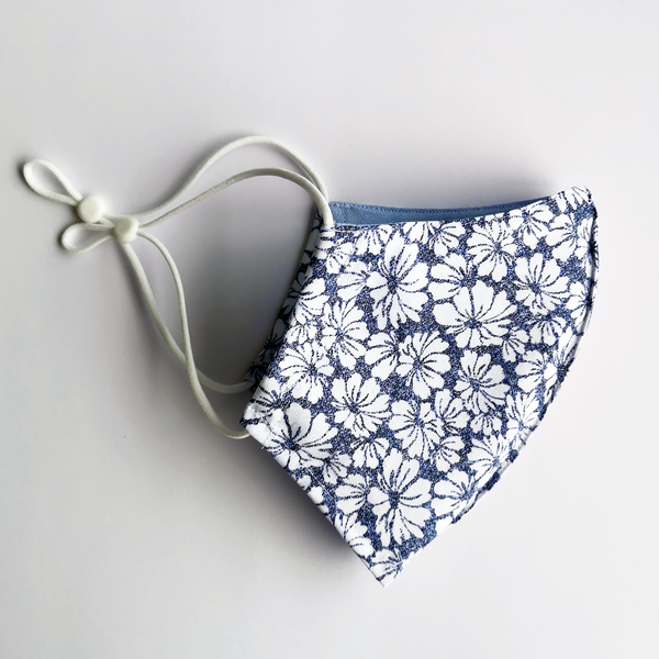 LIMITED EDITION KID'S REUSABLE COTTON FACE MASK - BLUE AND WHITE FLORAL